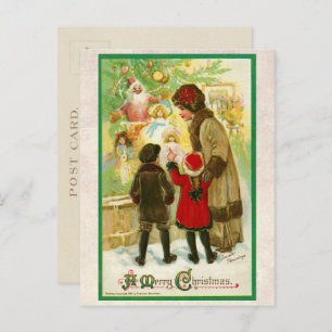 Cartão Postal De Festividades Vintage 1912 Mãe com Crianças Feliz Natal