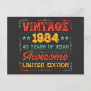 Cartão Postal De Festividades Vintage 1984 feito em 1984, aniversário de 40 anos