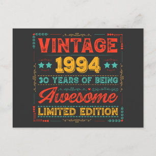 Cartão Postal De Festividades Vintage 1994 feito em 1994 aniversário de 30 anos