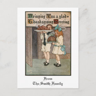 Cartão Postal De Festividades Vintage Ação de Graças Crianças na Turquia