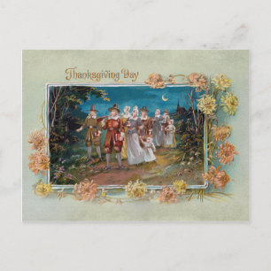 Cartão Postal De Festividades Vintage Ação de Graças em Lua