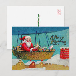 Cartão Postal De Festividades Vintage Airship Papais noeis Natal