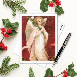 Cartão Postal De Festividades Vintage Angel com Halo