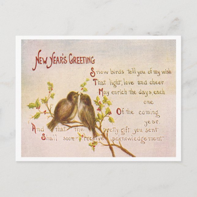 Cartão Postal De Festividades Vintage Ano Novo (Frente)