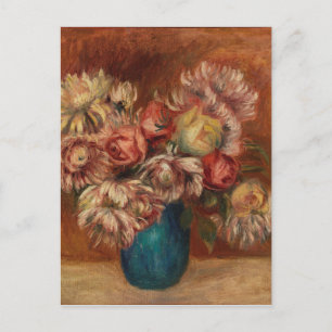 Cartão Postal De Festividades Vintage Auguste Renoir Flowers em Vaso Verde