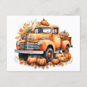 Cartão Postal De Festividades Vintage Autumn Pumpkin Watercolor Truck