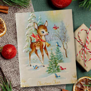 Cartão Postal De Festividades Vintage Baby Christmas Deer