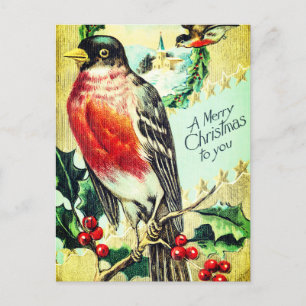 Cartão Postal De Festividades Vintage bird Christmas