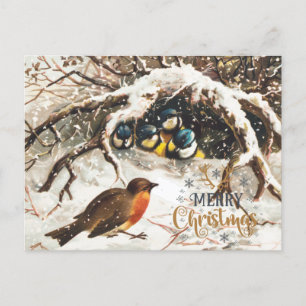 Cartão Postal De Festividades Vintage Birds Natal