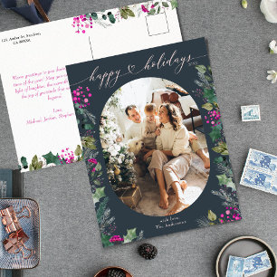 Cartão Postal De Festividades Vintage Blue Chic Family Photo