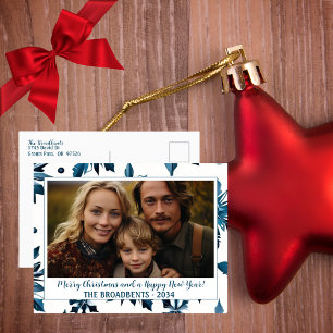 Cartão Postal De Festividades Vintage Blue Snowflake Foto de Natal