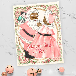 Cartão Postal De Festividades Vintage Blush Pink Black Papais noeis e Sra. Claus