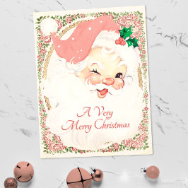 Cartão Postal De Festividades Vintage Blush Pink Winking Papai Noel Natal