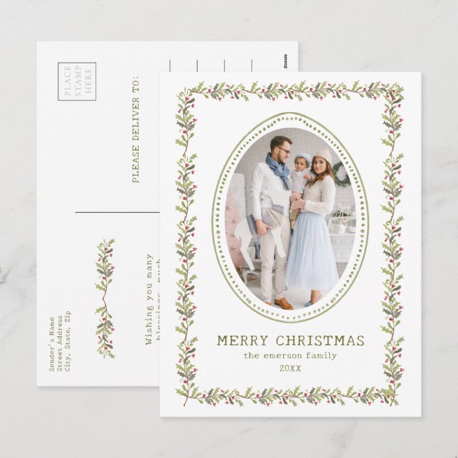 Cartão Postal De Festividades Vintage Botanical Christmas Postcard (Frente/Verso)