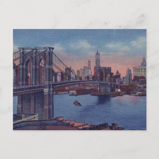 Cartão Postal De Festividades Vintage Brooklyn Bridge (Frente)