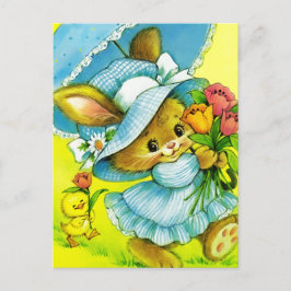 Cartão Postal De Festividades Vintage Bunny e Páscoa Pintinho