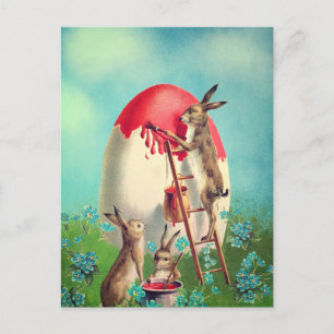 Cartão Postal De Festividades Vintage Bunny Painting Easter Ovos