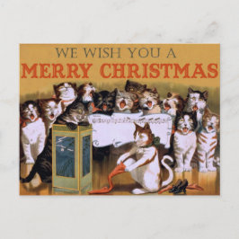Cartão Postal De Festividades Vintage Cantando Gatos Saudação de Natal