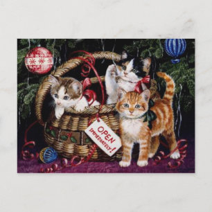 Cartão Postal De Festividades Vintage Cat's Feliz Cartão de Posto de Natal