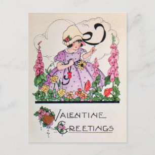 Cartão Postal De Festividades Vintage charming girl garden valentine card