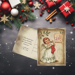 Cartão Postal De Festividades Vintage Cherub Red Stocks Natal