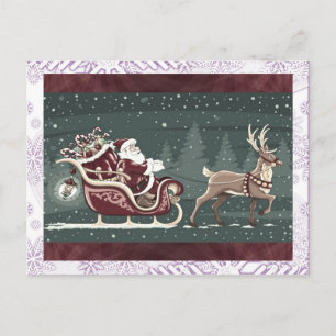 Cartão Postal De Festividades Vintage Chirstmas Santa Claus com decoração elegan