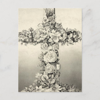 Cartão Postal De Festividades Vintage Christian Floral Páscoa Cross