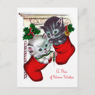 Cartão Postal De Festividades Vintage Christmas retro cat Holiday postcard