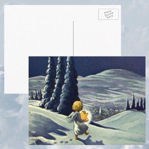 Cartão Postal De Festividades Vintage Christmas, Snow Angel Walking with a Star
