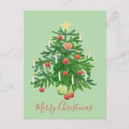 Cartão Postal De Festividades Vintage Christmas Tree with a Star & Heart Cookie