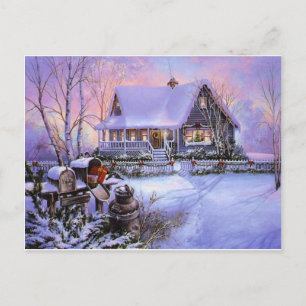 Cartão Postal De Festividades Vintage Country Christmas Cabin