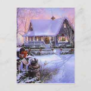 Cartão Postal De Festividades Vintage Country Christmas Cabin
