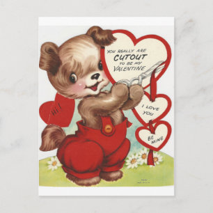 Cartão Postal De Festividades Vintage Crafty Doggy Valentine