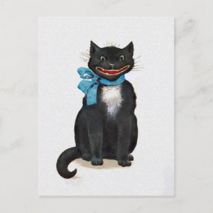 Cartão Postal De Festividades Vintage Creepy Cat