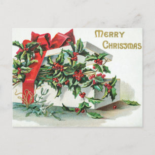 Cartão Postal De Festividades Vintage de cereja de Natal com desejos de férias p