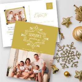 Cartão Postal De Festividades Vintage Deco Foliage Foto de saudações Douradas da