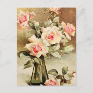 Cartão Postal De Festividades Vintage Dia de os namorados Ama Rosas Rosa Romance