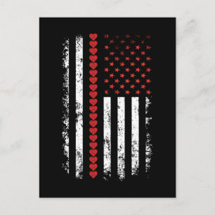 Cartão Postal De Festividades Vintage Dia de os namorados American Flag Hearts
