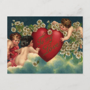 Cartão Postal De Festividades Vintage Dia de os namorados Vitoriano Cherubs no C