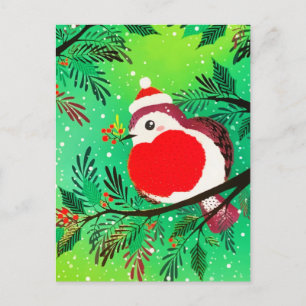 Cartão Postal De Festividades Vintage Dourado Greenery Winter Bird