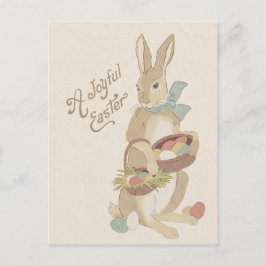 Cartão Postal De Festividades Vintage Easter Bunny Cestos de Ovos Aquarela CC085