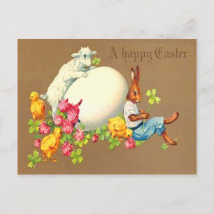 Cartão Postal De Festividades Vintage Eater Bunny Chick Egg Lamb Easter Card