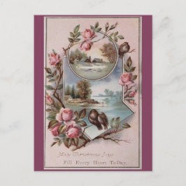 Cartão Postal De Festividades Vintage Ephemera Christmas Birds Landscape Floral