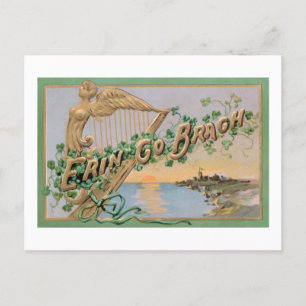 Cartão Postal De Festividades Vintage Erin Go Bragh, Dourada Harp Irlandesa e Sh