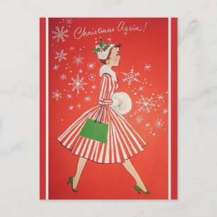 Cartão Postal De Festividades Vintage Fashion Lady Novamente nos anos 50