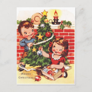 Cartão Postal De Festividades Vintage Feliz Natal dos anos 40