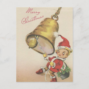 Cartão Postal De Festividades Vintage Felry Christmas Bell Ringer
