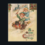 Cartão Postal De Festividades Vintage Felry Christmas Children in leight<br><div class="desc">Linda e velha ilustração de uma Vintage Feliz Criança de Natal no Cartão-Postal Sleight. Localize mais itens correspondentes na loja ingeinc.com.</div>