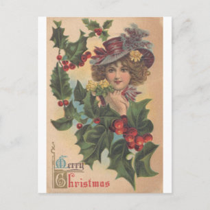 Cartão Postal De Festividades Vintage Felry Christmas Gibson Girl Postcard