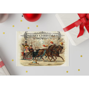 Cartão Postal De Festividades Vintage Felry Christmas Horse Ride